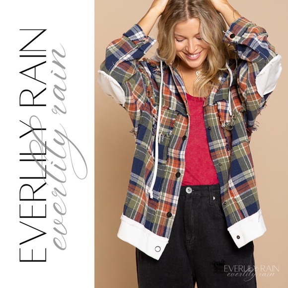 POL Plaid Hooded Shirt Jacket - Picture 8 of 14